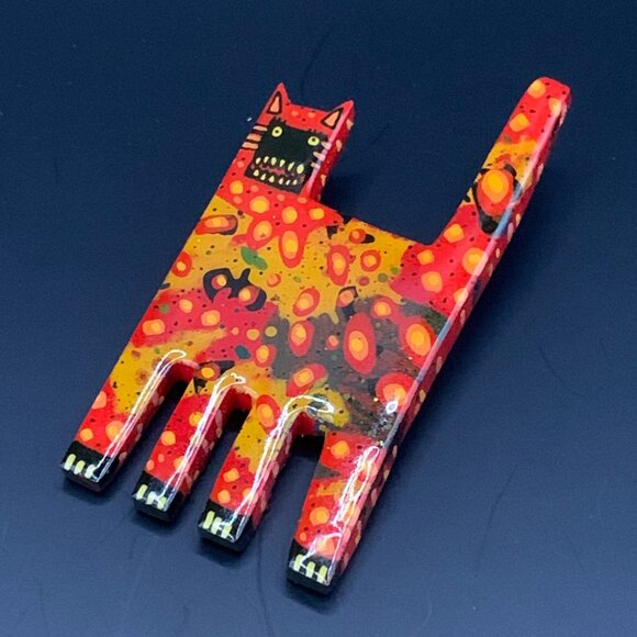 Mark Soppeland Hissing Cat Brooch Artsy Colorful OOAK Big Funky '90's J210 - Picture 2 of 7